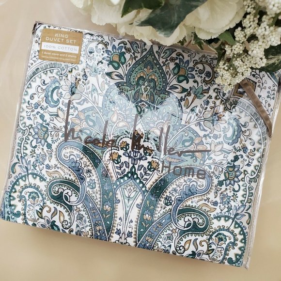 Nicole Miller Floral Medallion Paisley King 3 Pc 100% Cotton Duvet Cover Set - Picture 2 of 11